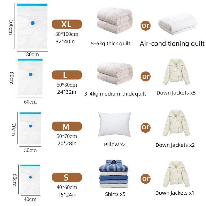 1-10pcs Thickened Vacuum Compression Bag,Transparent Quilt Vacuum Bags, Storage Bags, Household Clothing Storage and Sorting Bag