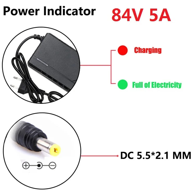 72V Charger 5A 20S Lithium-ion Battery Pack Charger 84V 5A Intelligent Fast Charging EU / US Plug With Cooling Fan