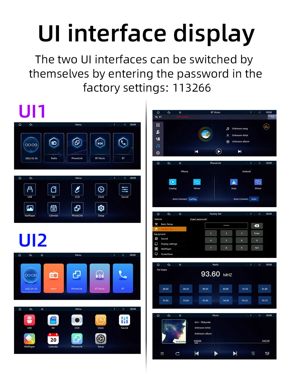 BQCC 10.26 Inch Portable MP5 Multimedia Video Player Android Auto Wireless Carplay Screen HD Rear Reversing Camera Car Radio