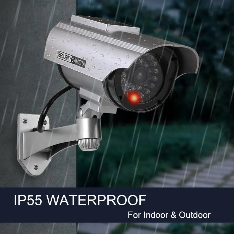 1PC Solar Powered Dummy Fake Security Camera Bullet Security Simulated Surveillance System,No Wiring Required, Red LED Lights