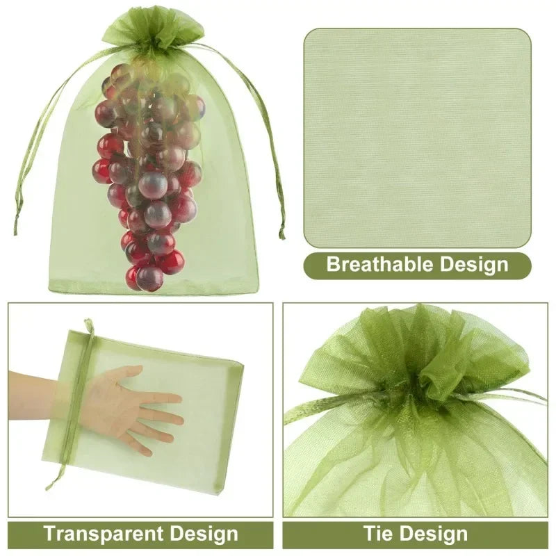 50/100 Fruit Protection Bags Anti-Bird Garden Netting Bags Strawberry Grapes Mesh Bag Plante Vegetable Netting Cover Garden Tool