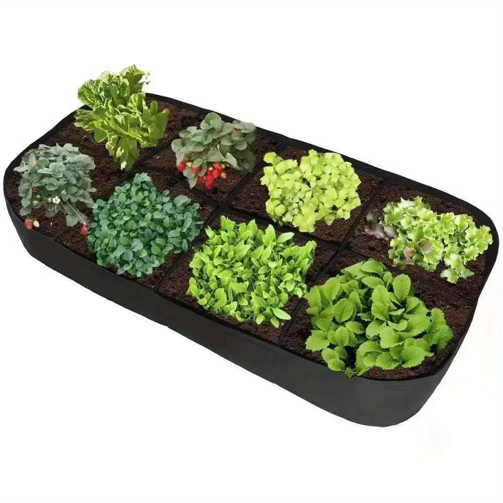 Felt Fabric Raised Garden Bed, 8-Grid Portable Rectangle Grow Bag, Reusable Vegetable Planter Box for Indoor & Outdoor Gardening