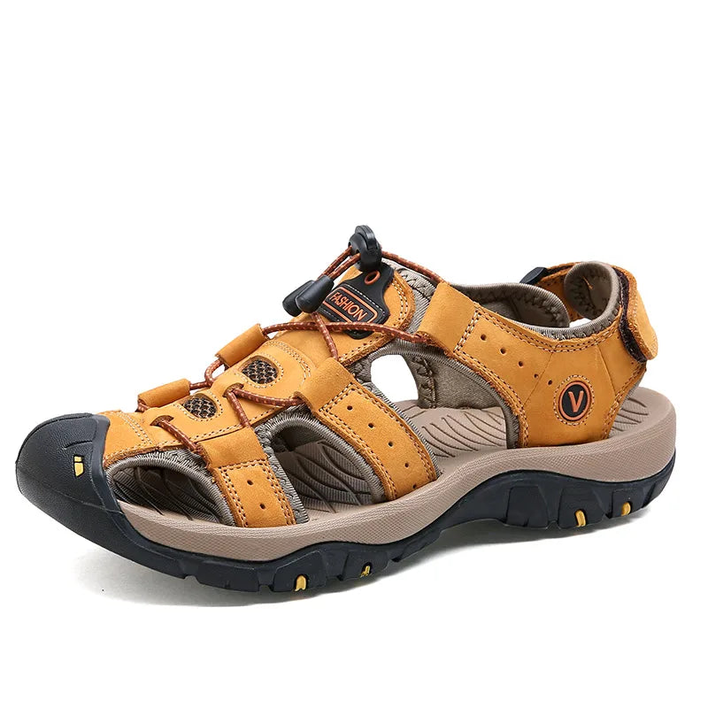 Summer Sandals Leather Outdoor Men Beach Shoes Luxury Breathable Casual Sandal Man Wading Shoes Non-slip Wide lining Slippers