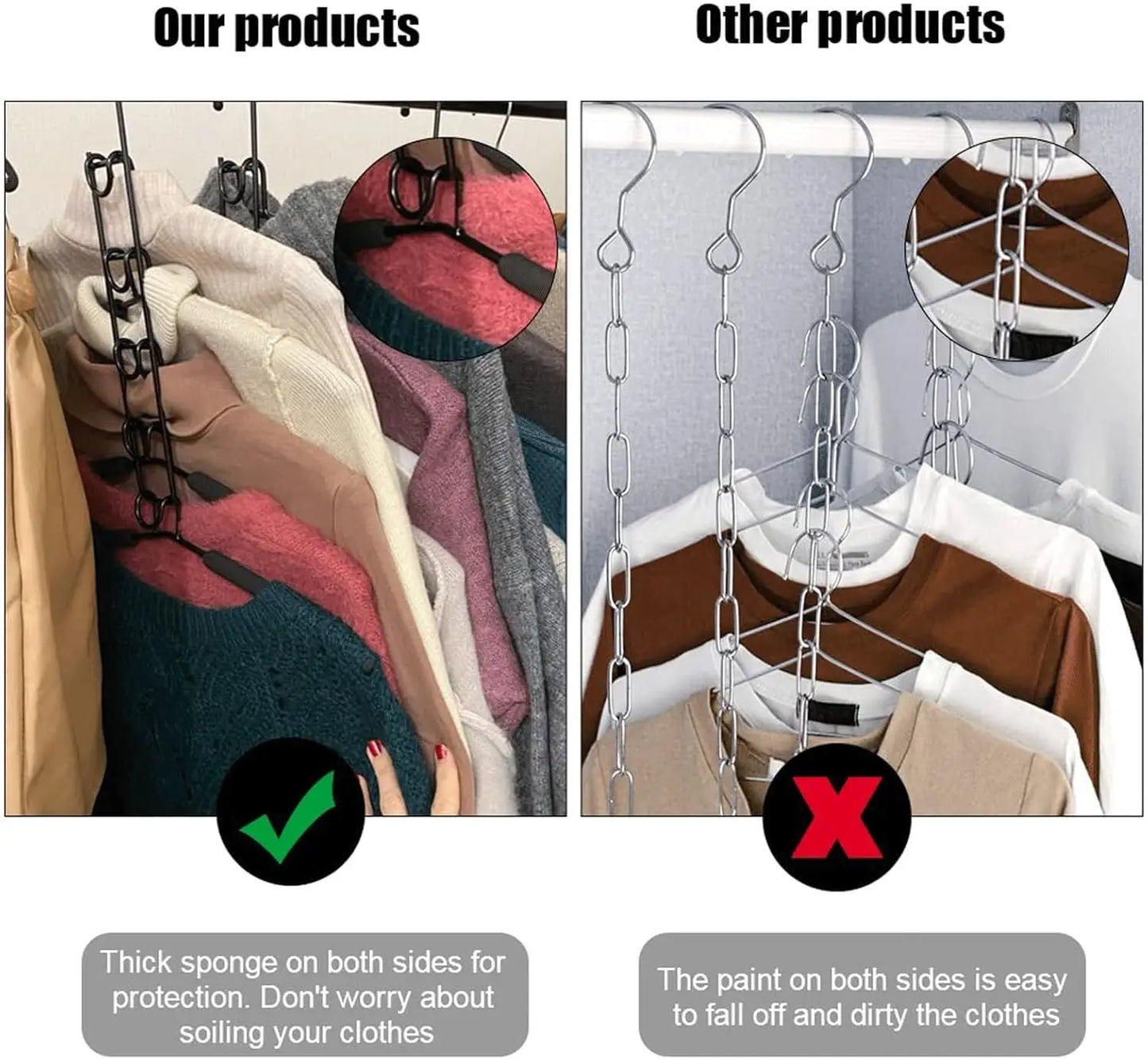 5pcs Multi-Tier Hanging Closet Hanger with Hooks Space-Saving Organizer for Closet Coats Shirts Dresses Jackets Hanging Storage