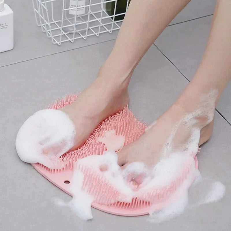 Exfoliating Brush for Feet Foot Wash Mat Brush Body Wash Scrubber in Shower Silicone Bath Massage Mat Back Brush Wall Mounted