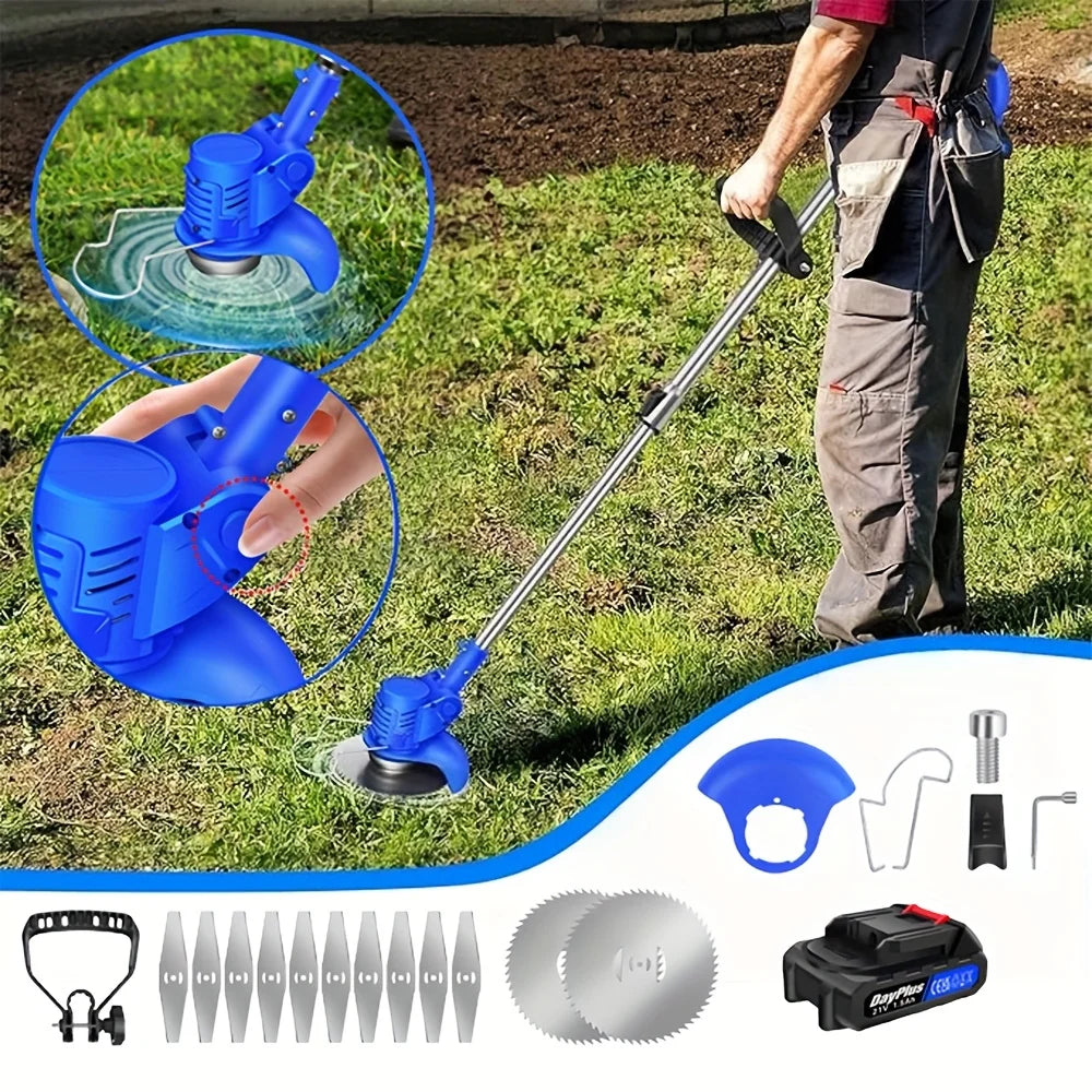 21V Cordless Weed Wacker,Battery Powered Weed Wacker 3 in 1 Rechargeable Weed Wacker Electric for Lawn Garden Yard,Blue