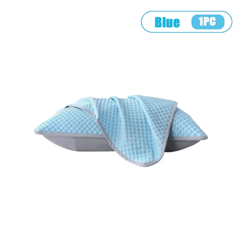 Summer Cooling Ice Silk Pillowcase with Cool Beads Solid Color Washable Breathable Pillow Cover for Home Bedroom