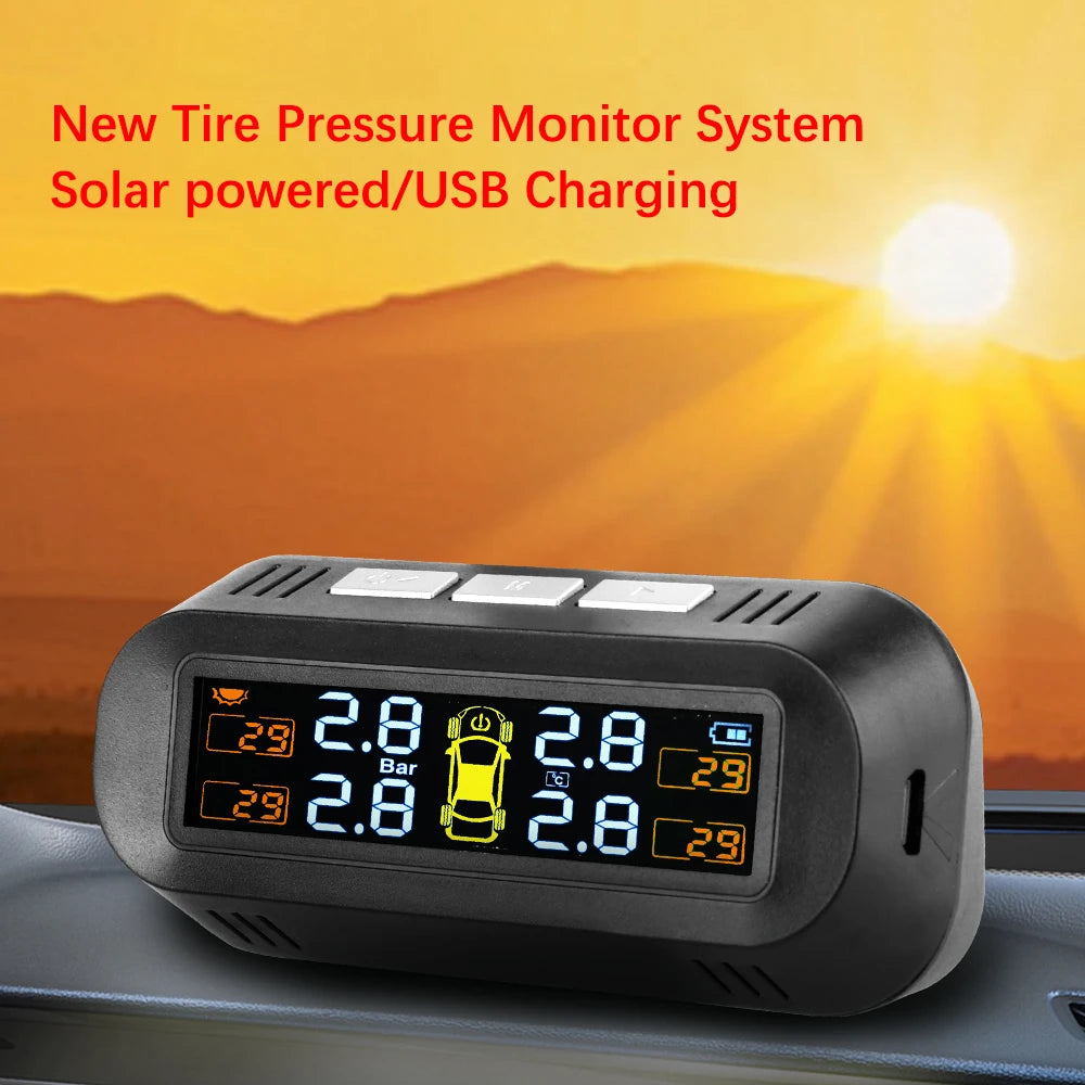 Tire Pressure Monitoring System Temperature Warning New C External Battery Version Sensors Solar TPMS Car Tyre Pressure Monitor