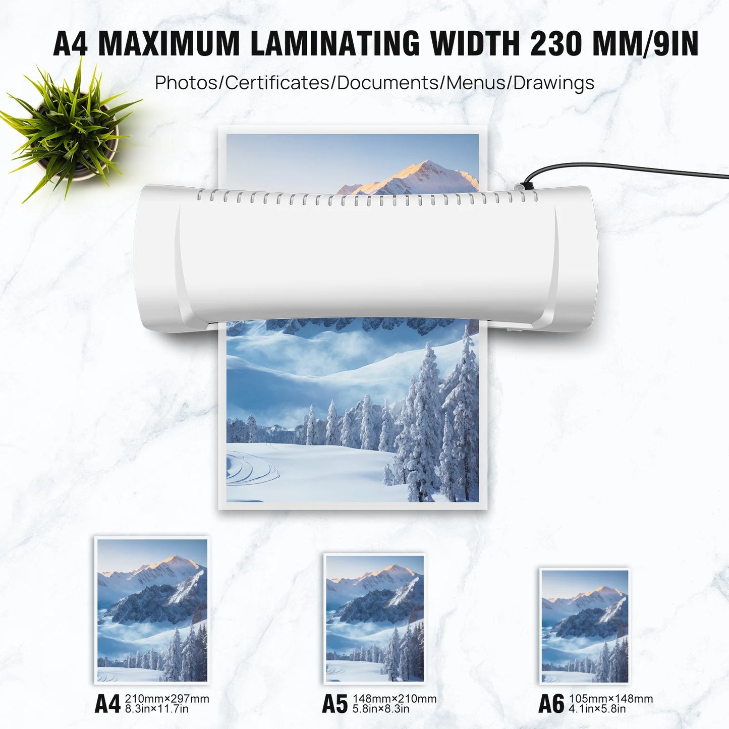 DayPlus A4/A5/A6 Thermal Laminating Machine Compact Lightweight A4 Laminator with Hot and Cold Settings, 3-4min Quick Warm-up