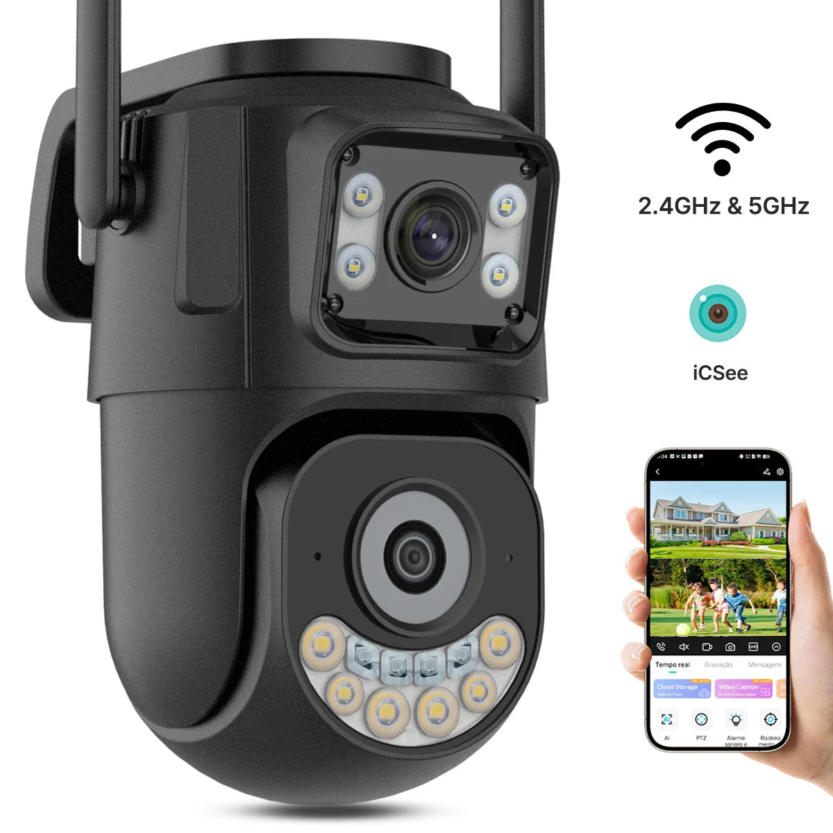External Wifi PTZ Camera Dual Lens 2.4Ghz&5Ghz WiFi Outdoor IP Camera Auto Tracking Security Protection CCTV Surveillance iCsee