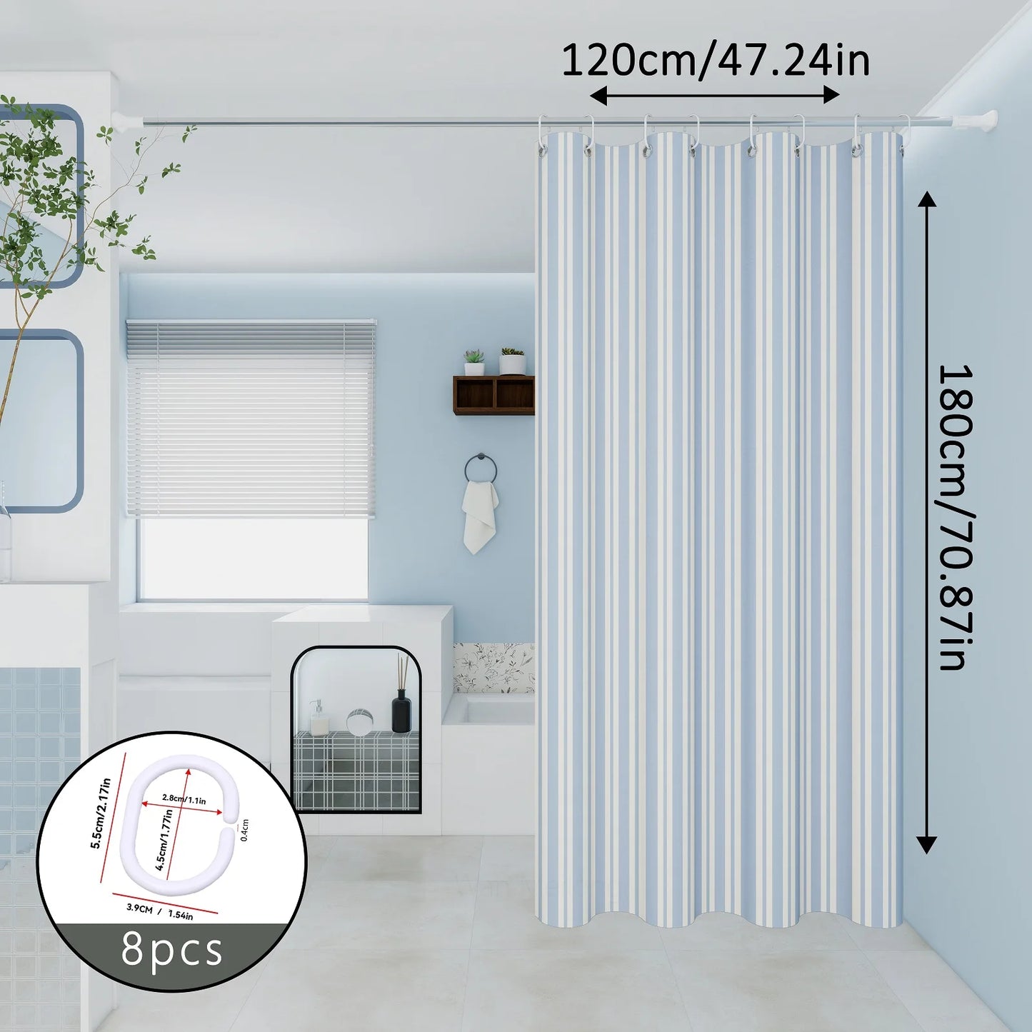 The classic blue and white striped dry-wet separation partition shower curtain is suitable for various decoration styles
