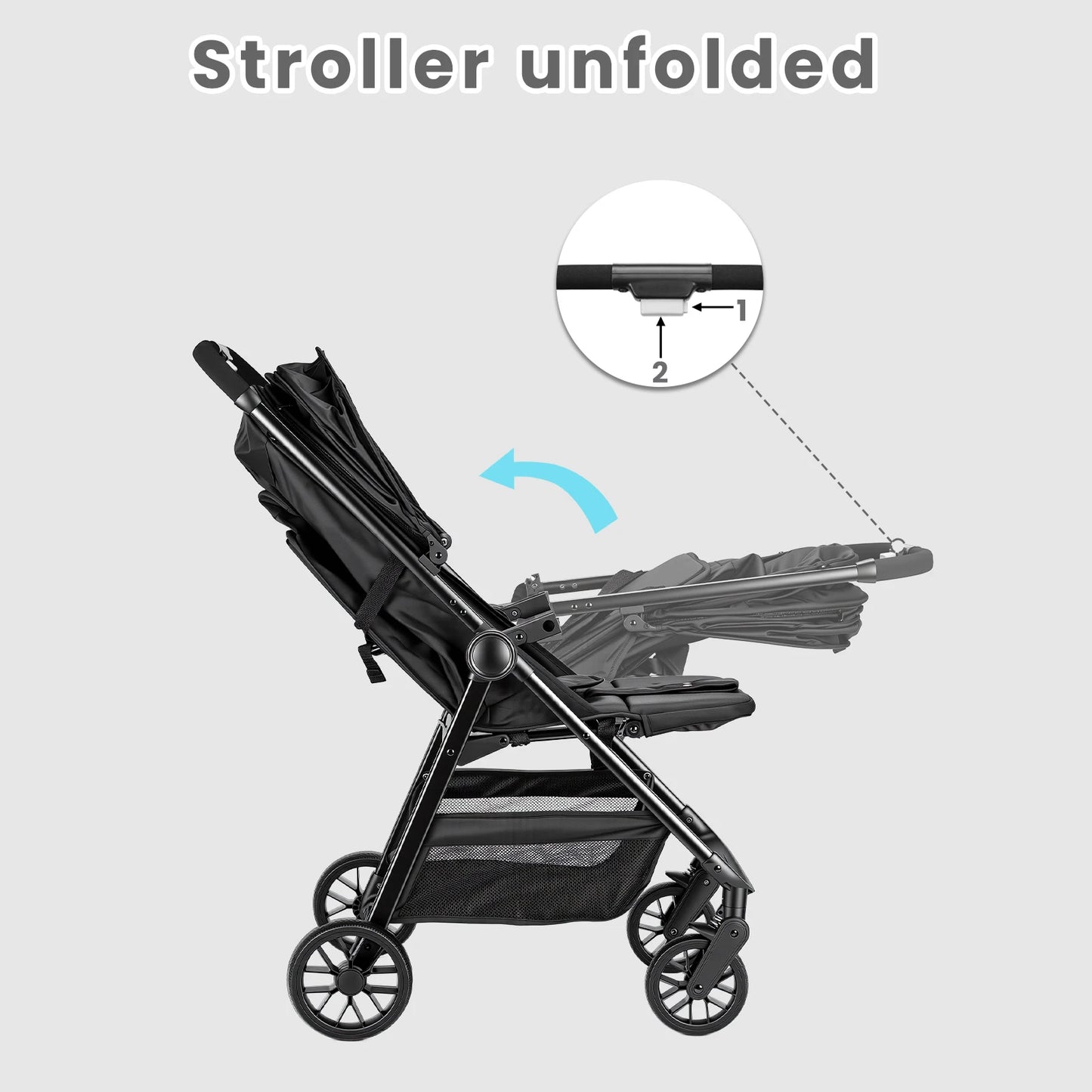 Baby Stroller for Toddlers With Reclining Seat,Ultra Compact Stroller With Large Storage Basket, Canopy, for Travel Buggy
