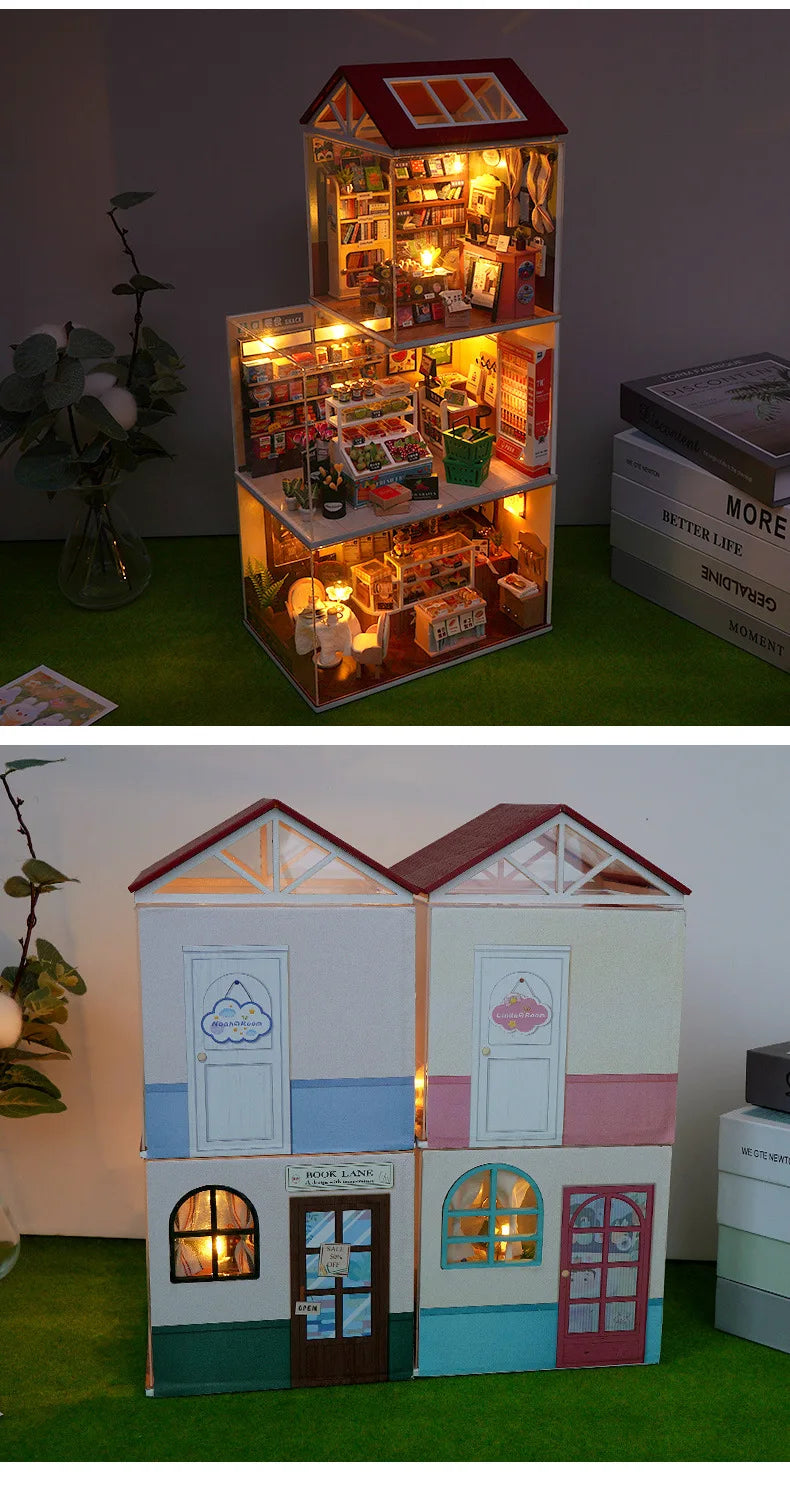 DIY Doll House Wooden Miniature Kit with Furniture Set Handmade Model Assembly Toy Case for Birthday Gifts
