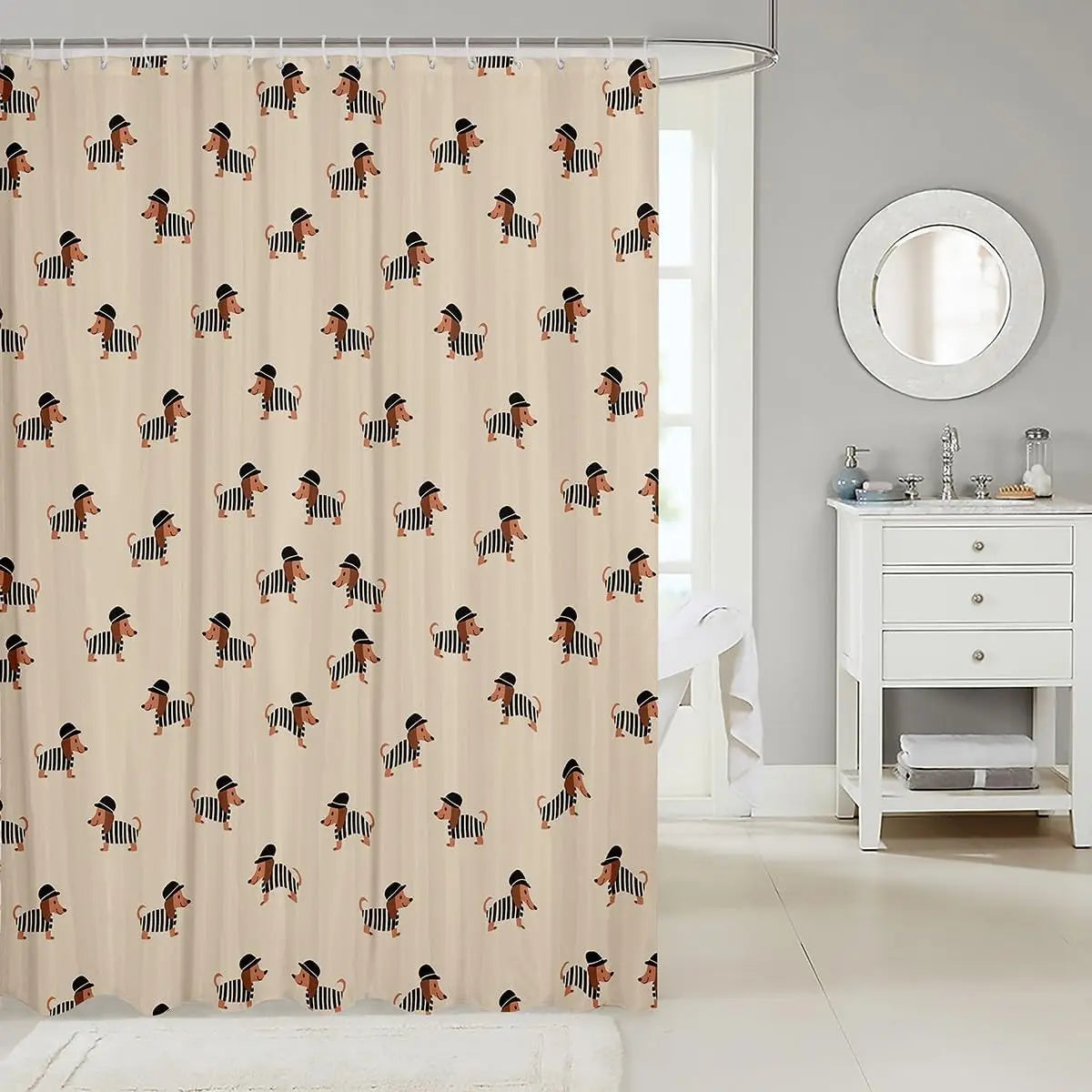 Dachshund Shower Curtain Kids Cute pet Dog Bathroom Shower Liner for Teens Puppy Bath Curtain Waterproof Waterproof Polyester