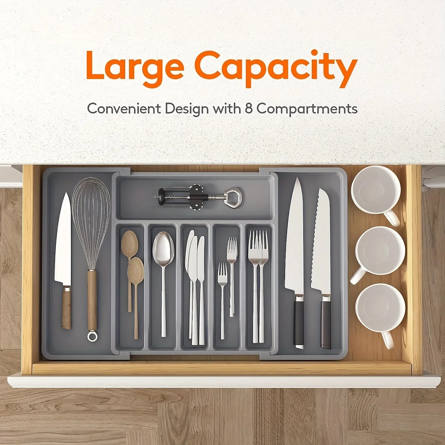 1Pc Expandable Kitchen Drawer Organizer - Adjustable Retractable Cutlery Storage Box with Dividers for Utensils,Drawer Organizer