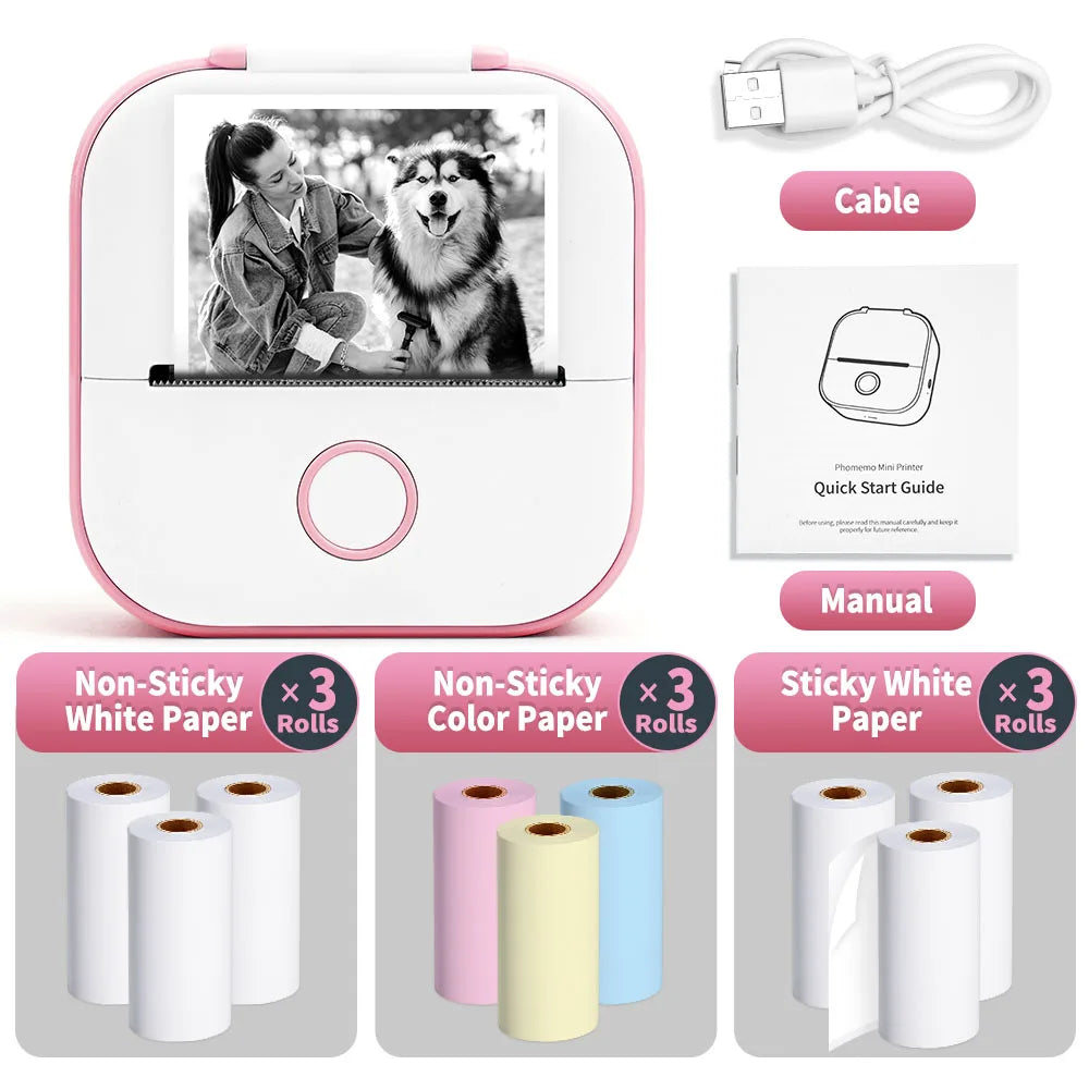 Mini Sticker Printer Phomemo T02 Thermal Portable Inkless Pocket Phone Printer Compatible with Android iOS Instantly Print Fun