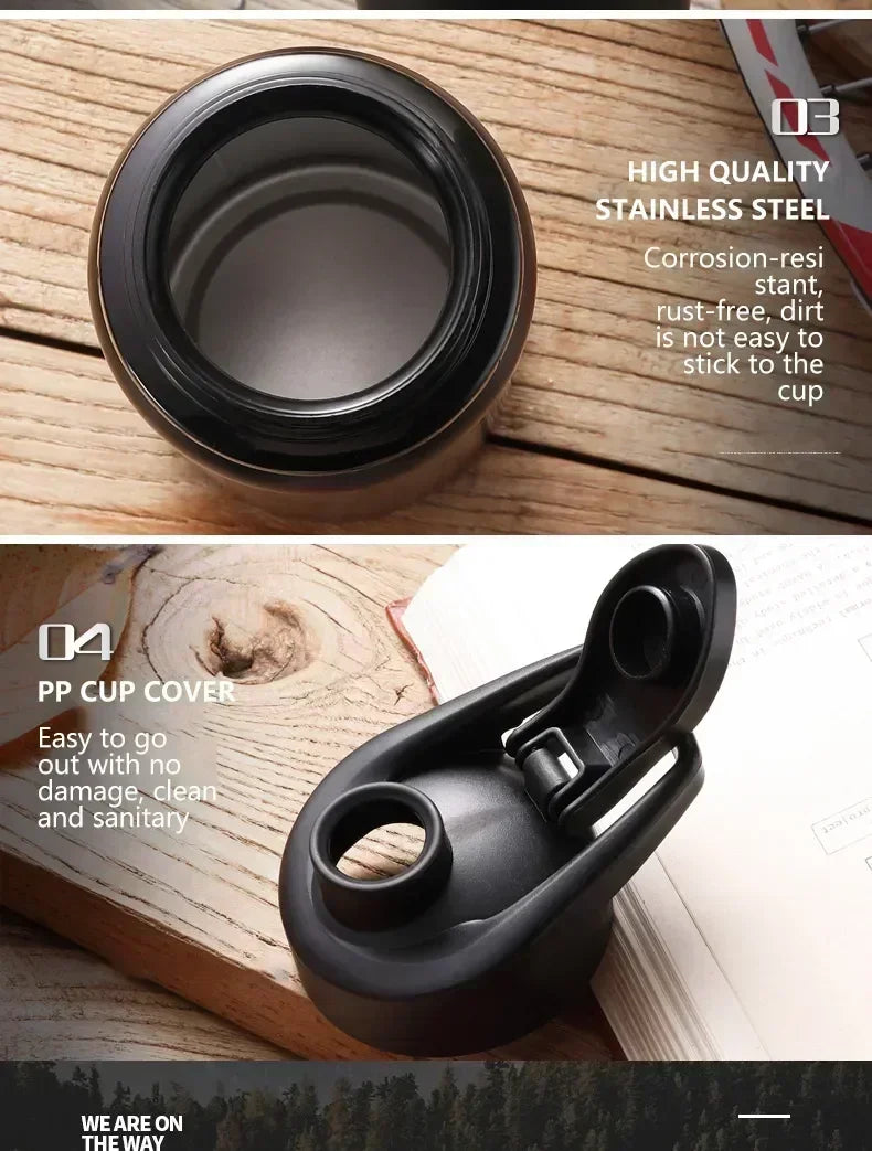 1-3PCS Stylish Portable Stainless Steel  Sports Water Bottle Leisure Bike Riding Drinking Water Bottle Outdoor Sport Travel Cup