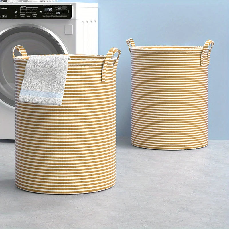 Foldable Minimalist Striped Laundry Basket Multi Use Collapsible Storage Organizer for Bathroom Bedroom Toy Clothes Home 1 Pack