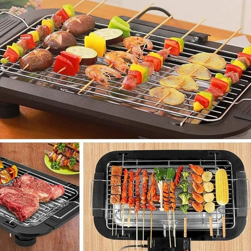 BBQ Electric Grill, Removable Grill Rack, 5 Adjustable Temperatures, Portable 1500 Watts, For Indoor/Outdoor/Camping