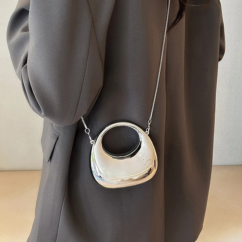 Z. Women's Chain Crossbody Bag Small Purse Acrylic Metallic Luster Half Moon Party Banquet Women's Bag Luxury Handbag