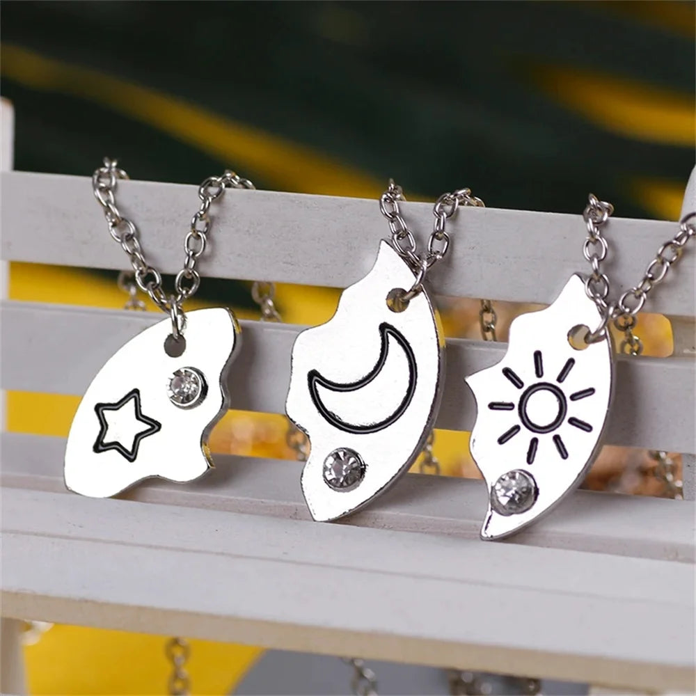3pcs Best Friend Zircon Sun Star Moon Pendant Necklace Friendship Choker Chain 2025 Fashion Jewelry Accessories Gift