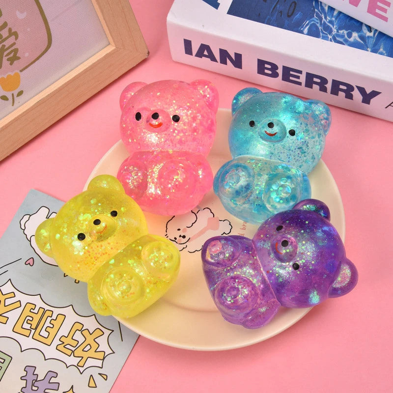 Fidget Bear Toy Squishys Glitter Gummy Bear Small Cute Animal Anti Stress Fidget Splat Decompressions Vent Squeeze Toy 2026 New