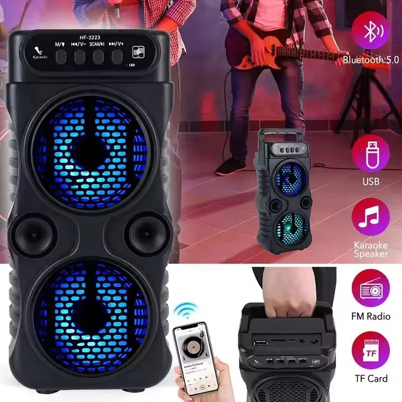 Portable Outdoor Wireless Speaker Dual 3-inch Stereo Subwoofers Bass Boost FM Radio TF/USB Card For Proms Home Karaoke