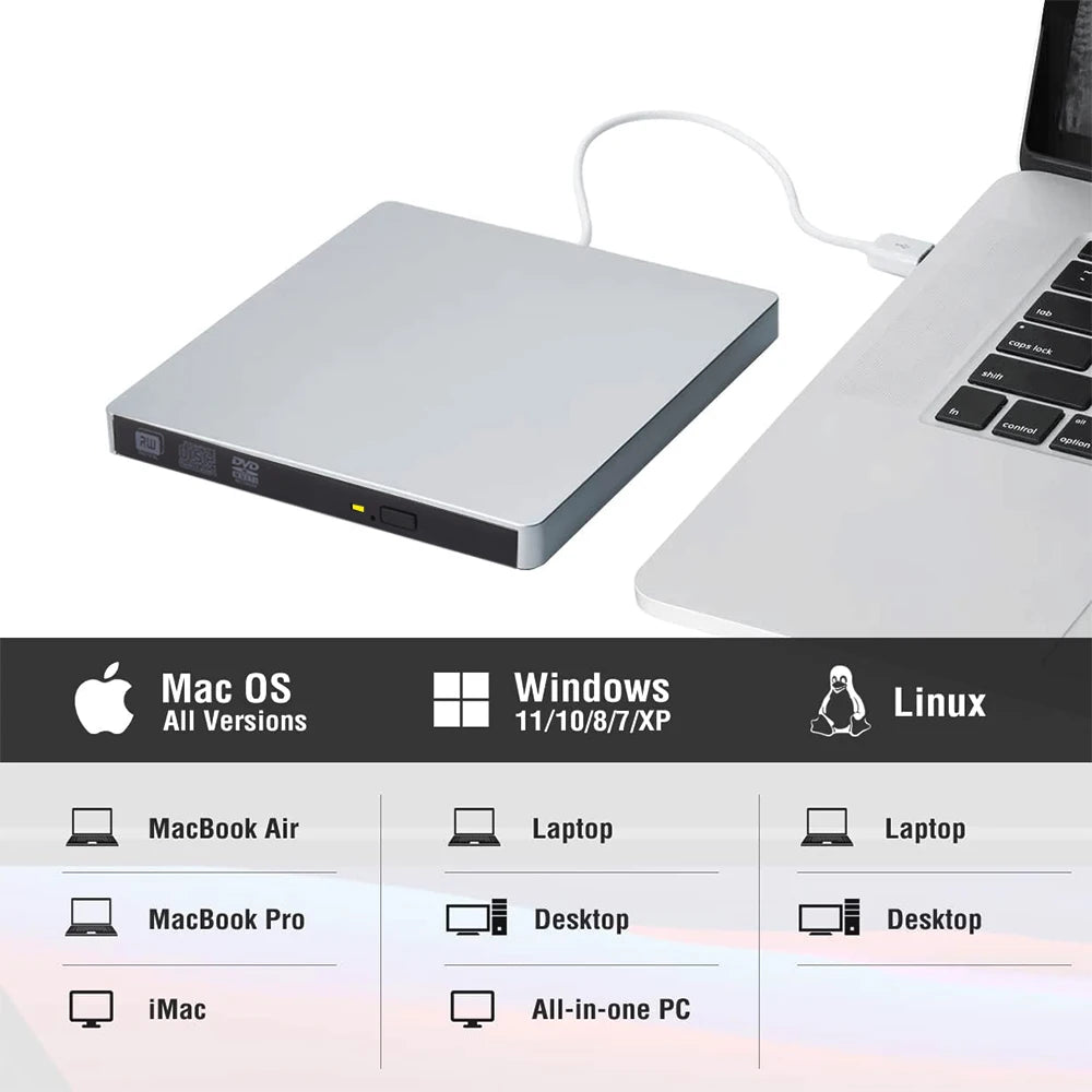Deepfox USB 3.0 Slim External DVD RW CD Writer Drive Burner Reader Player Optical Drives For Laptop PC Dvd Burner Dvd Portatil
