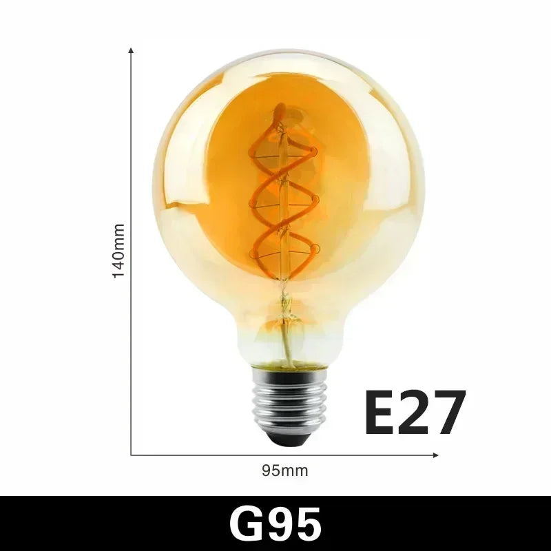1-10pcs E27 E14 Retro Edison LED Filament Bulb AC 220V Spiral Light C35 G45 A60 ST64 G80 G95 G125 Glass Bulb Retro Candle Lamp