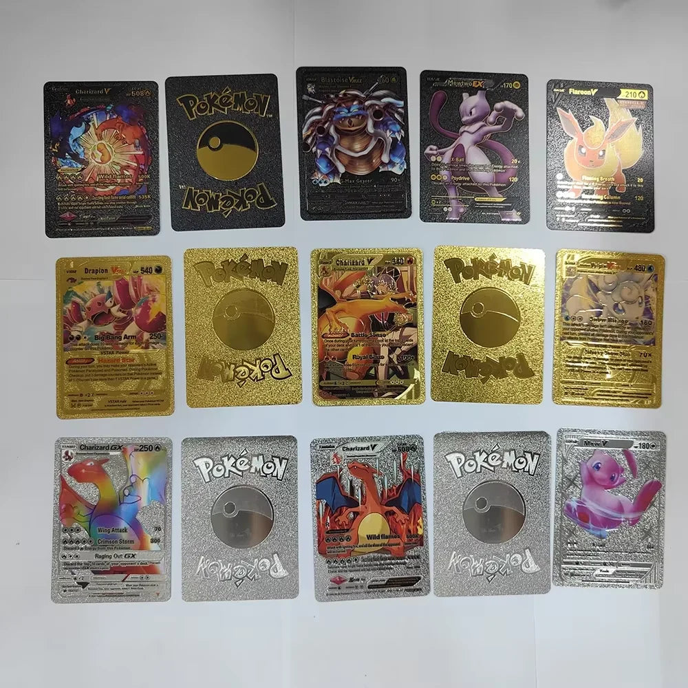 Pokemon Rainbow Gold Silver Black Foil Vmax Gx Cards Golden Letters English Game  Collection Battle TrainerCard Series Gift