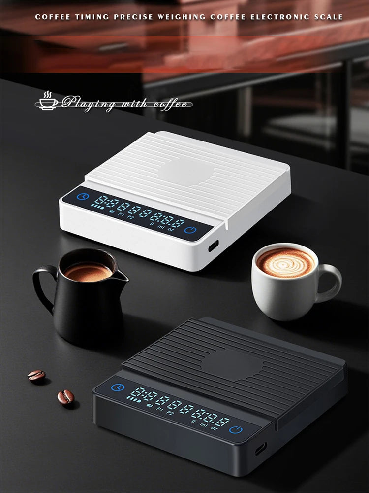 2kg Espresso Electronic Scale Smart Hand-brewed Coffee Dedicated Timing Scale LED Coffee Bean Scale Kitchen Weighing Tool