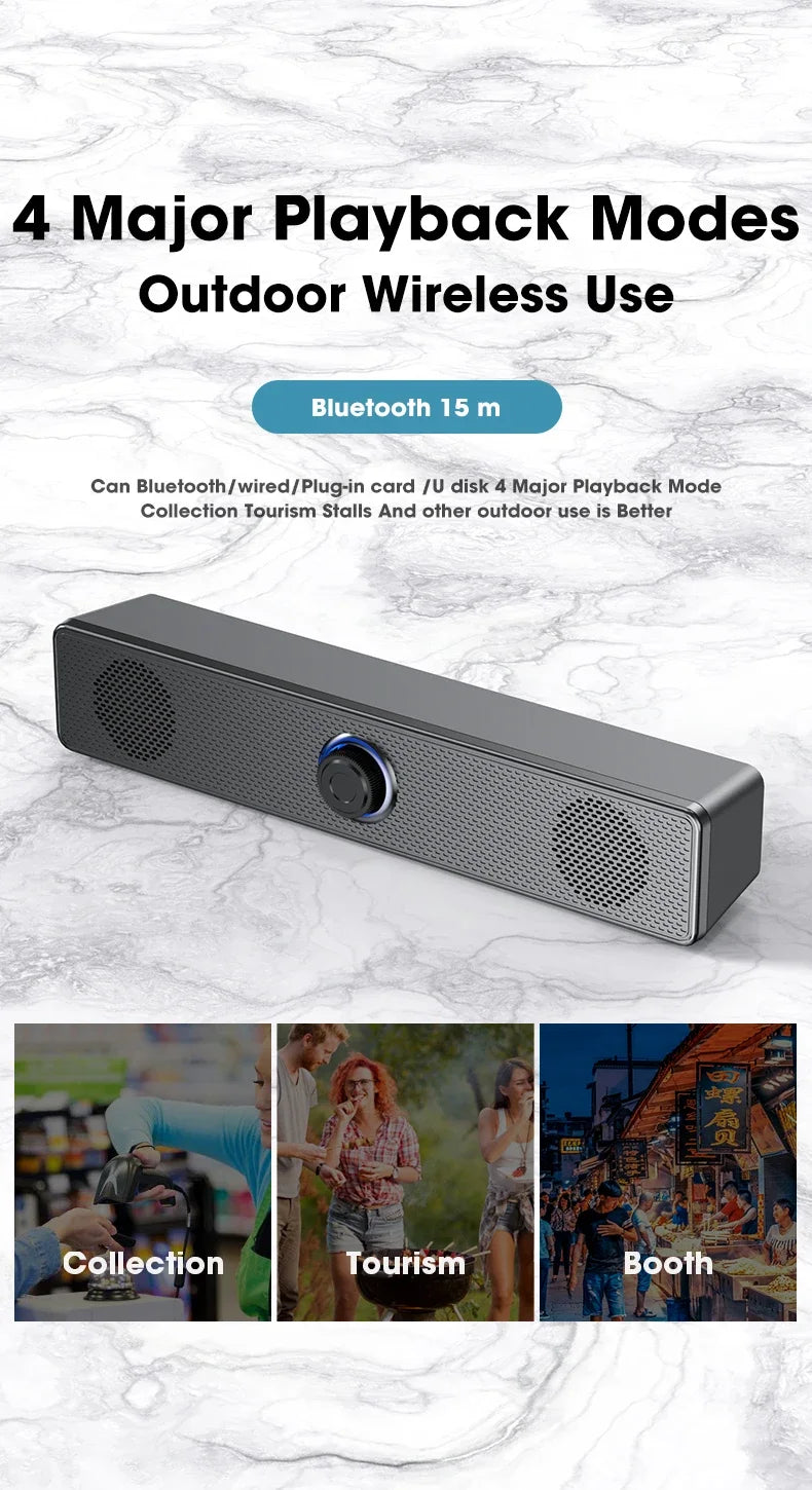 PC Soundbar Wired and  Bluetooth Speaker USB Powered Soundbar for TV Pc Laptop Gaming Home Theater Surround Audio System
