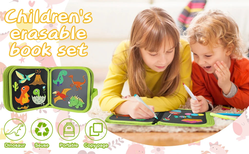 Erasable Doodle Book for KidsToddlers Toys Reusable Drawing Pads with 12 Watercolor Pens Preschool Toy Trip Writing Painting Set