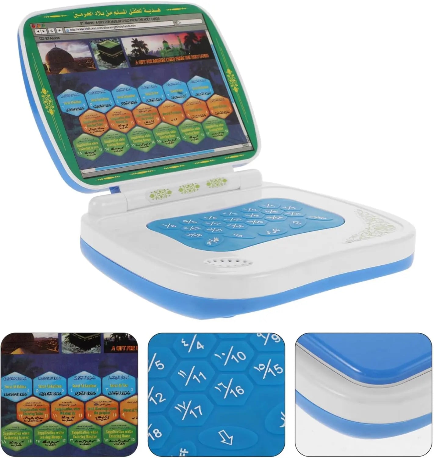 Foldable Quran Learning Tablet for Kids - Islamic Educational Toy Blue Color, Audio Quran Reader, Muslim Children Religious Gift