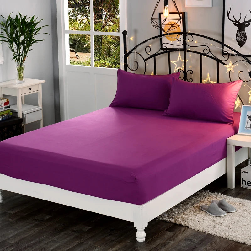 1Pc High Quality 100% Polyester Solid Color Fitted Sheet Mattress Cover Four Corners With  Elastic Band Bed Sheets