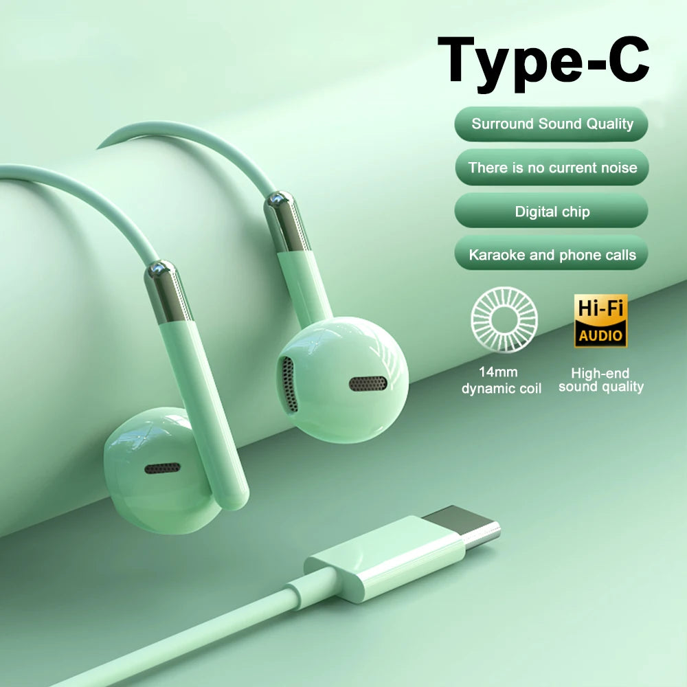Type-C 3.5mm Jack Wired Headphones With Microphone For Samsung Galaxy S25 S24 S23 S22 S21 Ultra Note 20 10 USB-C Wired Earphones