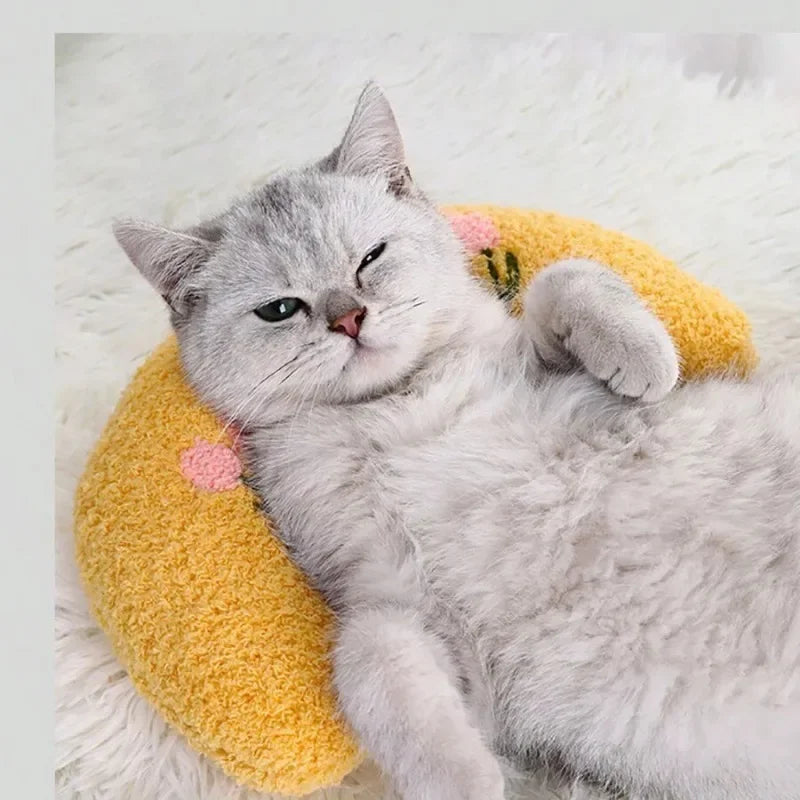 Pet Pillow for Cats and Dogs Soft Plush Thick Filling Cervical Support Hypoallergenic Washable Cover Deep Sleep U-shaped Cat And