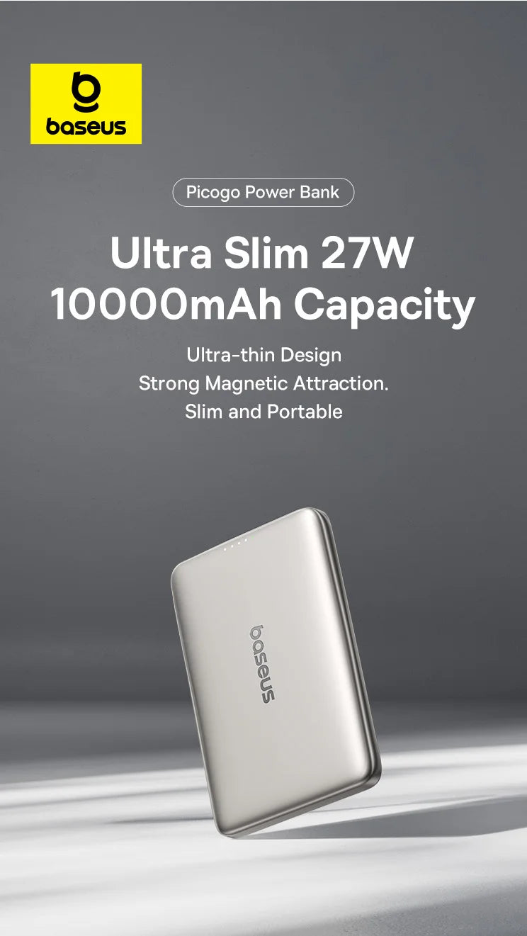 【CCC】Baseus 10000mAh Magnetic Power Bank PD 27W, 5000mAh Magnetic Power Bank PD 20W Card-Sized Powerbank For iPhone 17 Samsung