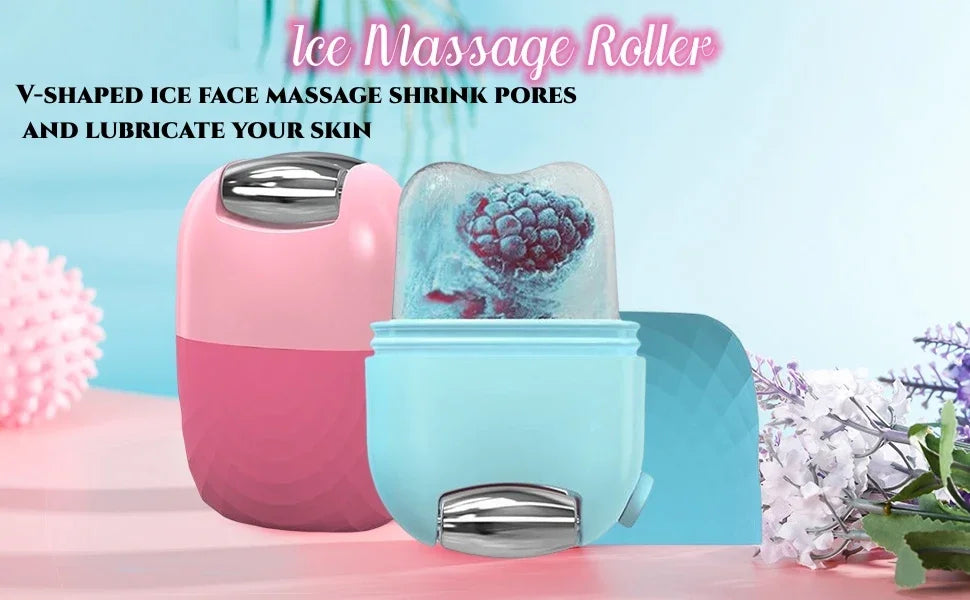 2 In 1 Ice Facial Roller Gua Sha Puffiness Roller Lifting Contouring Tools Ice Cube Trays Ice Balls Face Massager Beauty Care