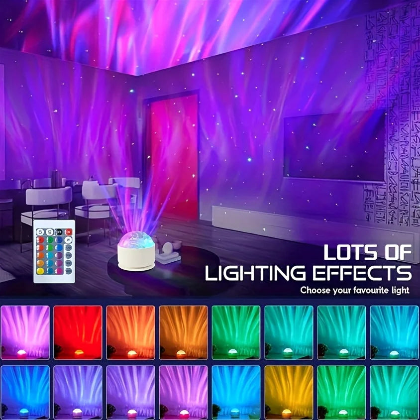 LED Aurora/Water Ripple Projector Light Starry Sky Galaxy Night Light Remote 16 Colors Auto Rotate Ambient Light for Home Room