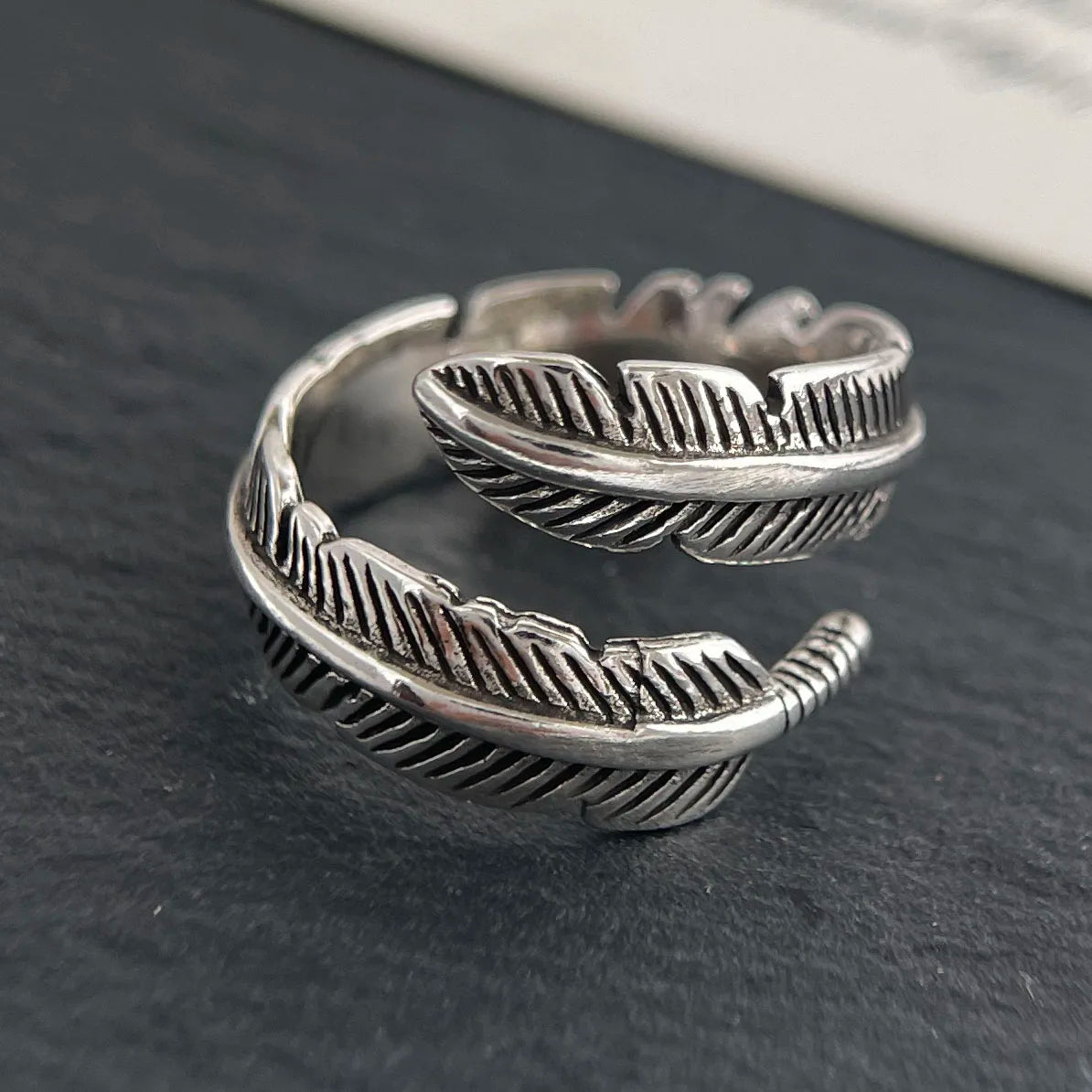 925 Sterling Silver Rings For Women Men Wide Vintage Feather Open Ring For Birthday Party Gift