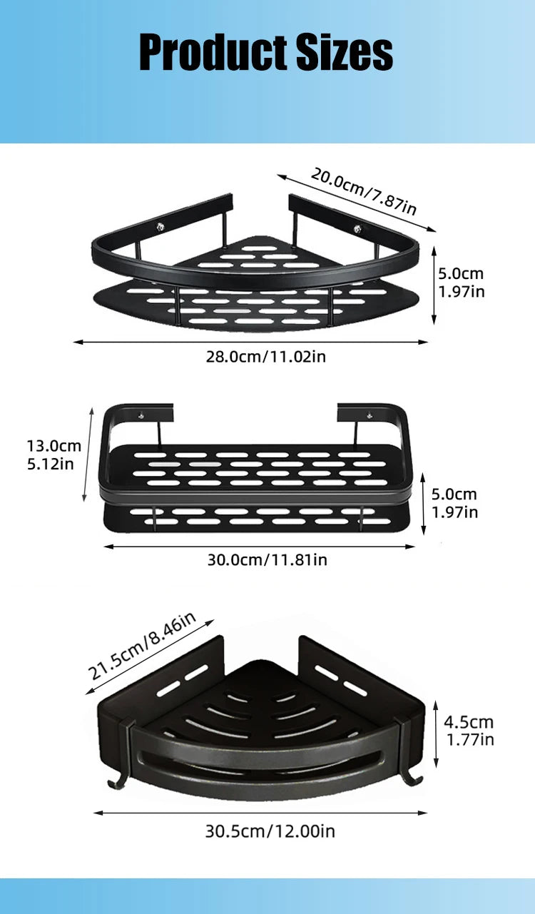 Bathroom Shelf Makeup Storage Organizer Aluminum Alloy Shampoo Rack Shower Shelf Bathroom Accessories No Drill Wall Shelf