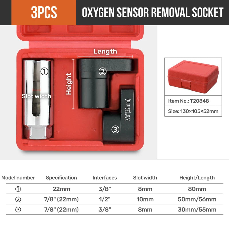 APOLLO 3/5/7/10PC Universal O2 Oxygen Lambda Sensor Socket Wrench Tool Remover Installer Set Box Oxygen Sensor Removing Tool Kit