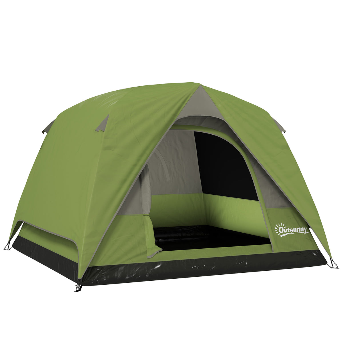 Outsunny Camping Tent, Easy Set Up 2-3 Man Tent with Sewn-in Groundsheet, 3000 mm Dome Tent w/ Mesh Windows, Olive Green and Grey