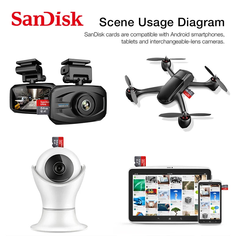 100% Original SanDisk Micro tf SD Card Class 10 TF Card 32GB 64GB 128GB Memory Card for Phone Tablet Flash Card