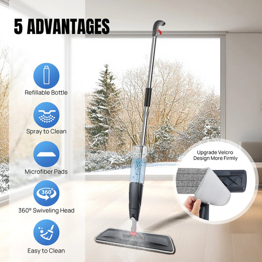 Spray Mop,Microfiber Spray Mop for Floor Cleaning Wet Dry, 360 Degree Spin Dust Home Kitchen Hardwood Floor Flat Mops with 700ML
