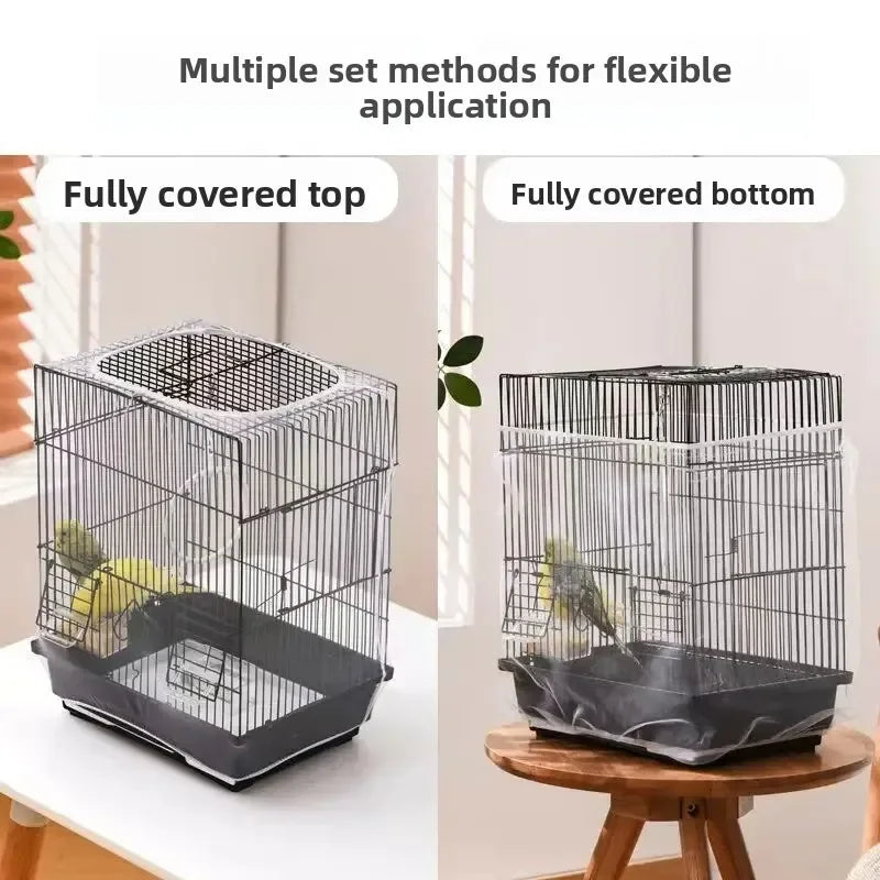 Universal Elastic Bird Cage Cover Transparent Mesh Net Anti Splash Seed Feather Catcher Stretchy Skirt Guard for Parrot Cages
