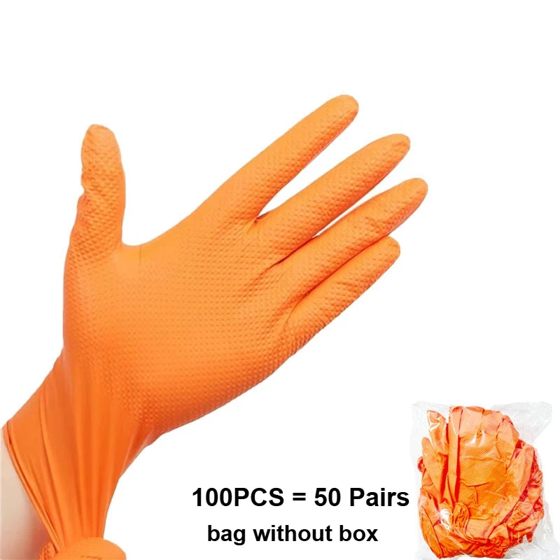 Heavy Orange Disposable Nitrile Extra Thick Gloves 8.5 Mil -Powder-Free Puncture-Resistant Protection-Diamond-Texture Work Glove