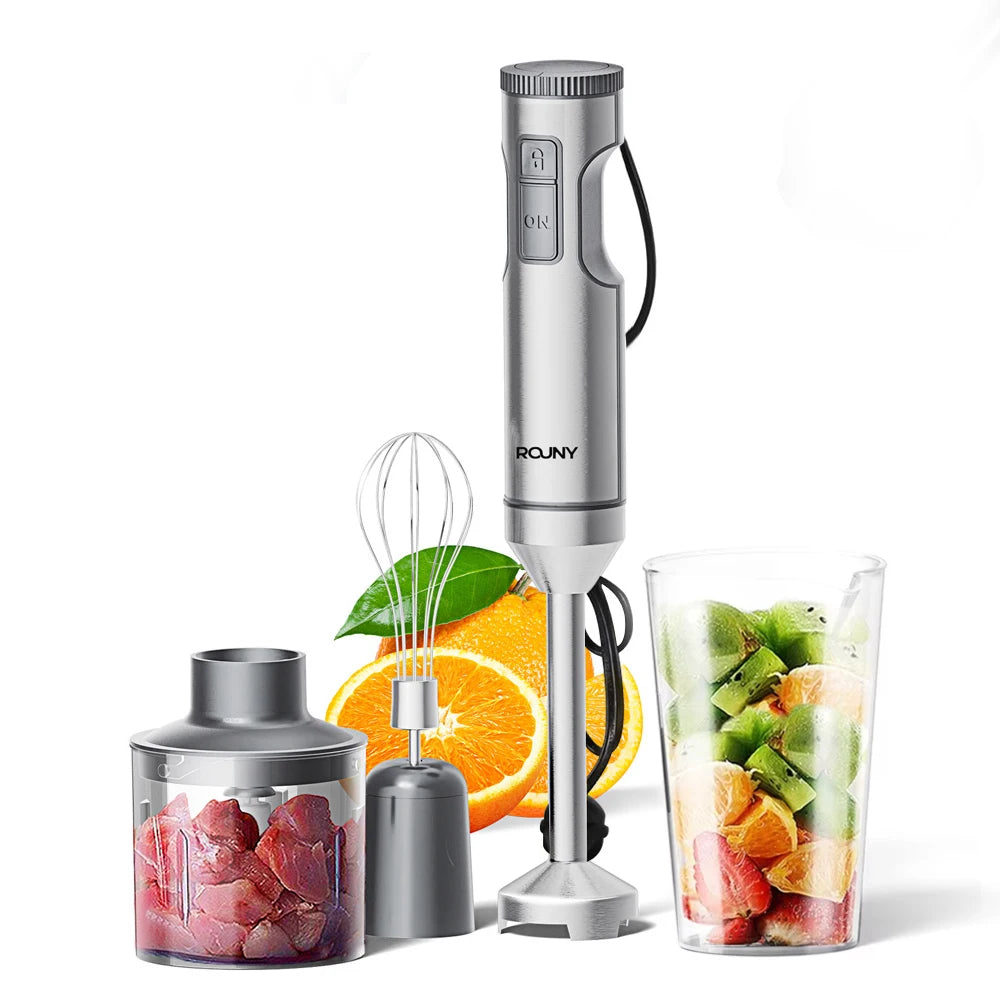 Hand Immersion Blender Powerful 4-in-1,Stainless Steel Stick Food Mixer,700ml Mixing Beaker,500ml Processor,Whisk
