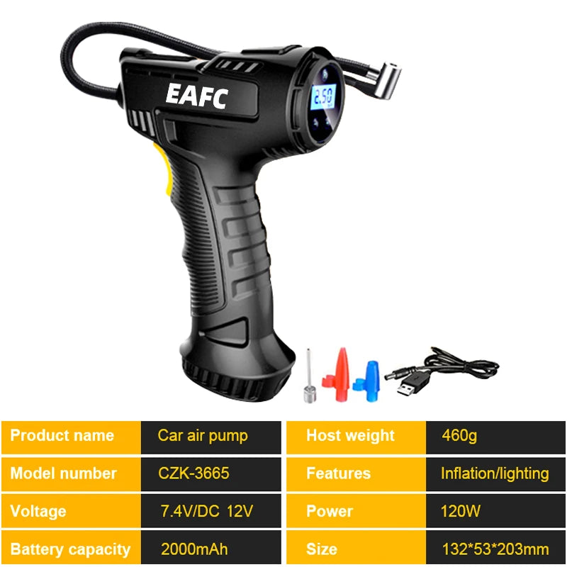 120W Car Air Pump Wireless/Wired Electric Car Tire Inflatable Pump Portable Air Compressor for Tires Digital Auto Tire Inflator